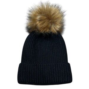 Knit Beanie with Pom Pom in Black OS One Size